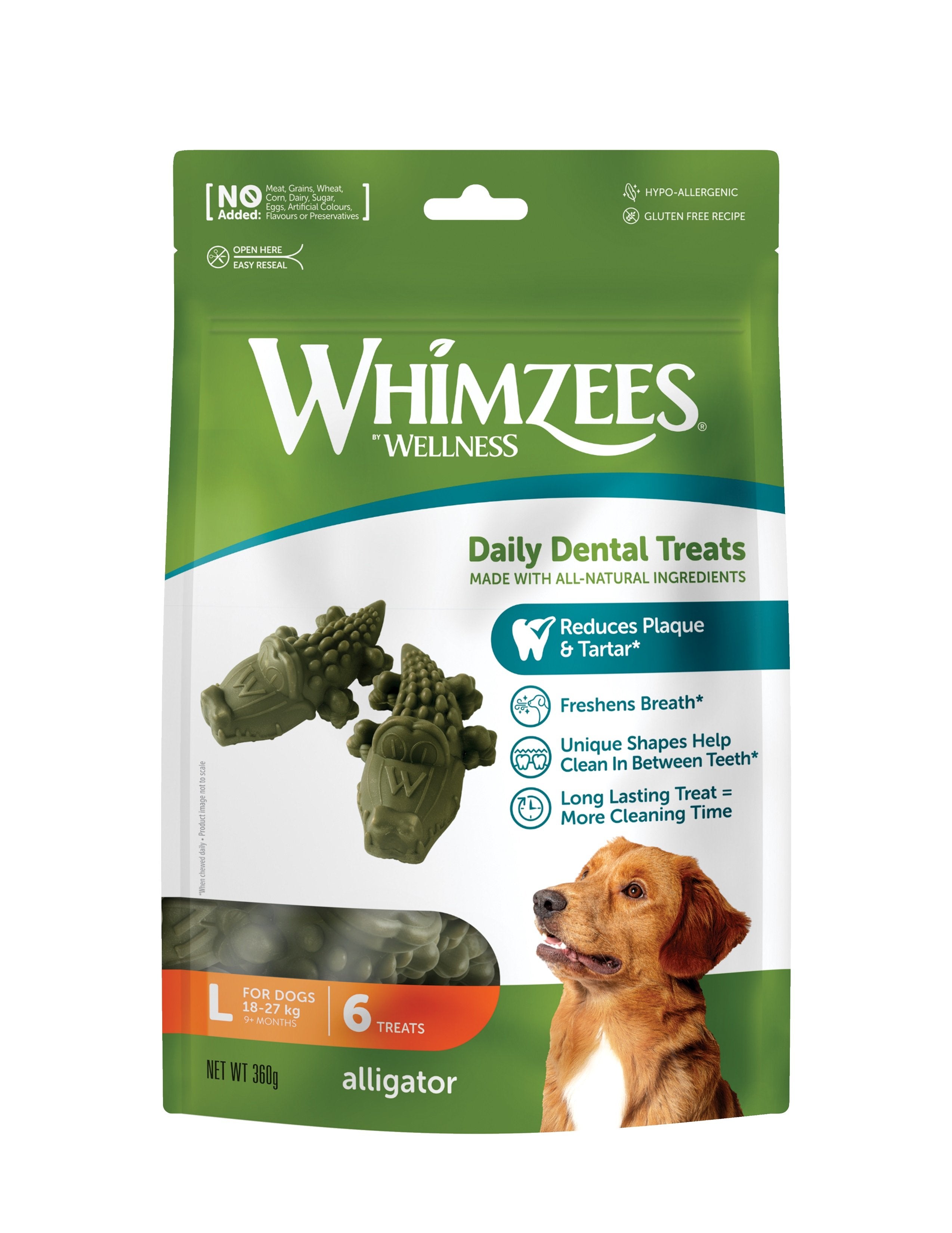 Whimzees Wellness Daily Dental Treat Alligator Large Pack